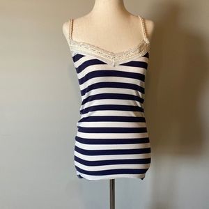 Ya | Sz S Small nautical navy and cream striped long tank cami